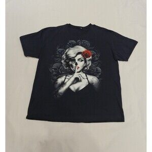 Y2K Gothic Pinup Skulls Mens Shirt Size Large Tattoo Black Graphic Print